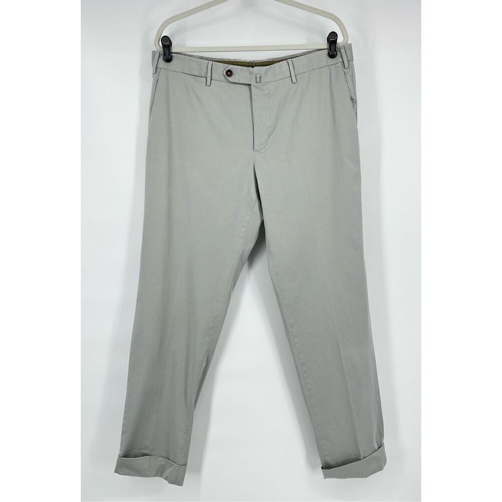 PT01 Pants Size 54 Slim Fit Silk Cotton Stretch Chino Gray Italy Mens Inseam 32"
